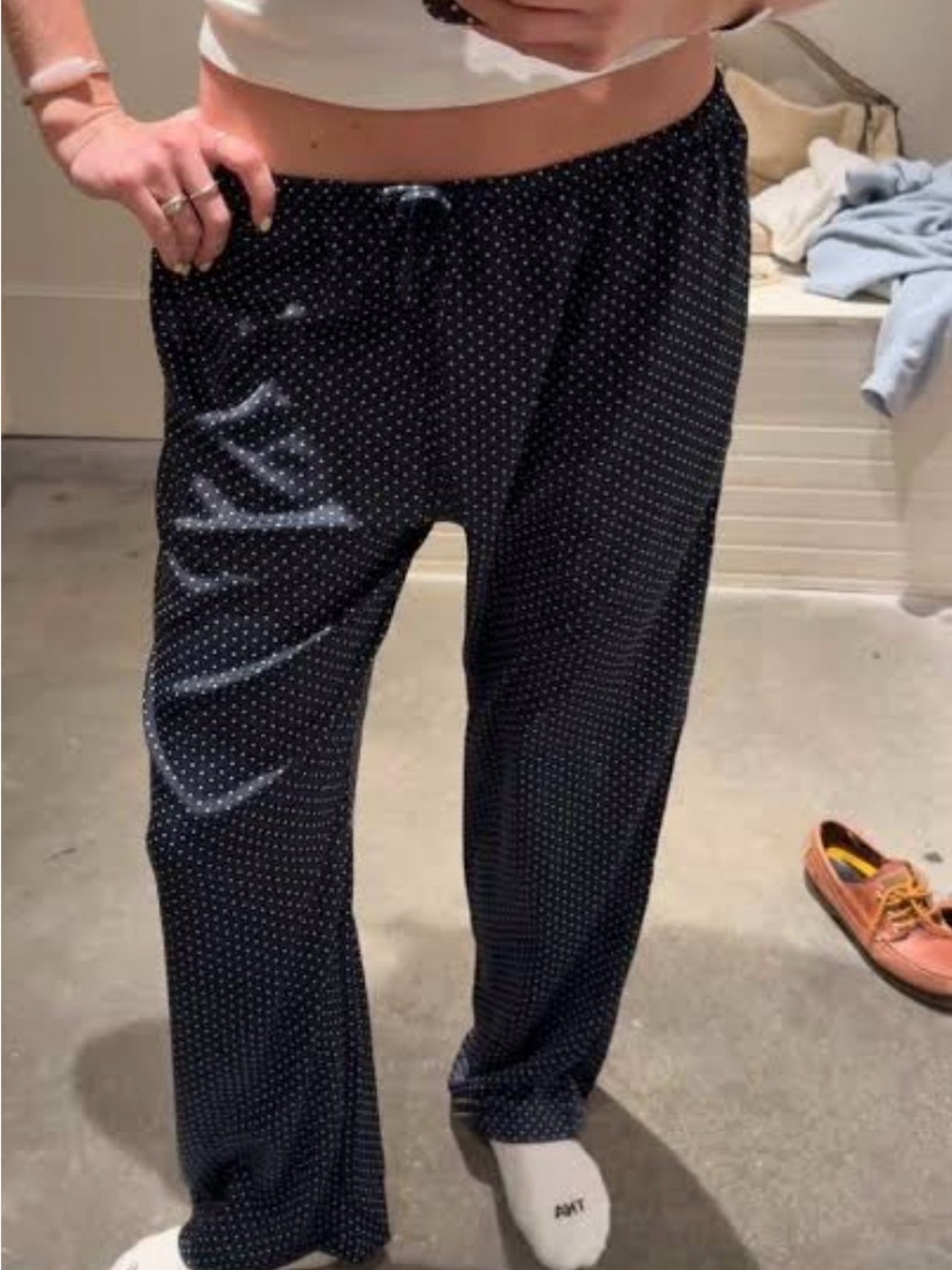 Brandy Melville Navy Polka Dot Jogger Pants